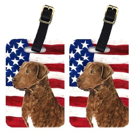 CAROLINES TREASURES Carolines Treasures SS4016BT Pair Of USA American Flag With Curly Coated Retriever Luggage Tags SS4016BT